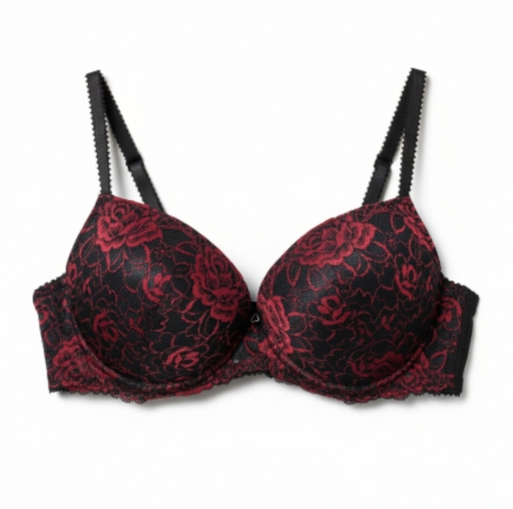 Paramour Black and Red Floral Lace Push Up Bra 36B